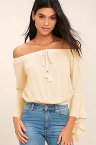Lulus Festival Camp Cream Off-the-shoulder Crop Top