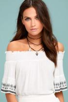 Lost + Wander | El Sol White Embroidered Off-the-shoulder Top | Size Large | 100% Rayon | Lulus