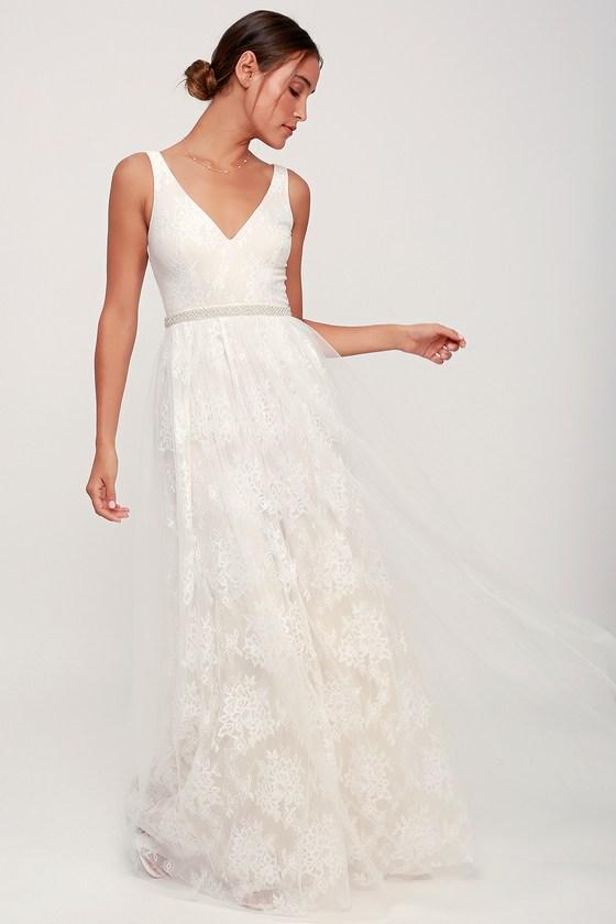 Sweet Love Ivory Lace Beaded Maxi Dress | Lulus