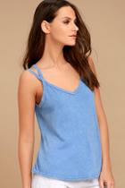 Lulus Rvca Eslow Washed Blue Tank Top