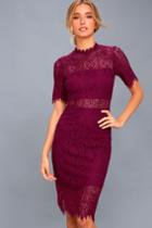 Lulus | Remarkable Burgundy Lace Dress | Size Small | Purple | 100% Polyester