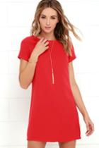 Lulus | Shift And Shout Red Shift Dress | Size Large | 100% Polyester