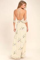 Lulus Tuned In Light Beige Floral Print Maxi Dress