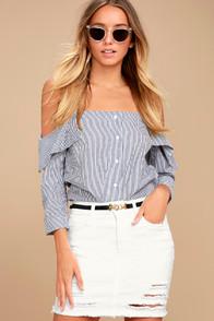 O2 Denim Mini Oh My White Distressed Denim Mini Skirt
