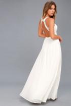 Lulus | Precious Love White Lace Backless Maxi Dress | Size Large | 100% Polyester