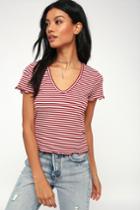 Project Social T Line And Dandy Red And White Striped V-neck Tee | Lulus