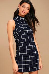 Lulus Chic By Design Navy Grid Print Dress