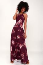 Rancho Burgundy Floral Print Lace-up Maxi Dress | Lulus