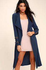 Lulus Invigorating Navy Blue Trench Coat