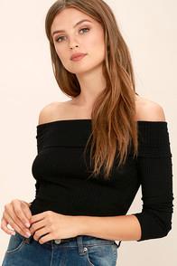 Lulus Unreal Black Off-the-shoulder Crop Top