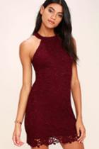 Lulus | Love Poem Burgundy Lace Dress | Size X-small | Purple | 100% Polyester