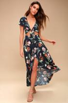 Magdalena Navy Blue Floral Print Two-piece Maxi Dress | Lulus
