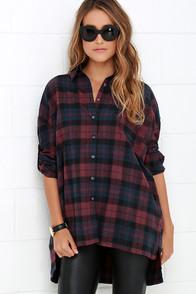 Primi Across The Corral Burgundy Plaid Button-up Top