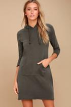 Others Follow | Cool Waters Charcoal Grey Hoodie Dress | Size Large | Lulus