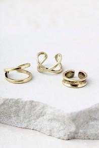 Lulus Winning Hearts Antiqued Gold Ring Set