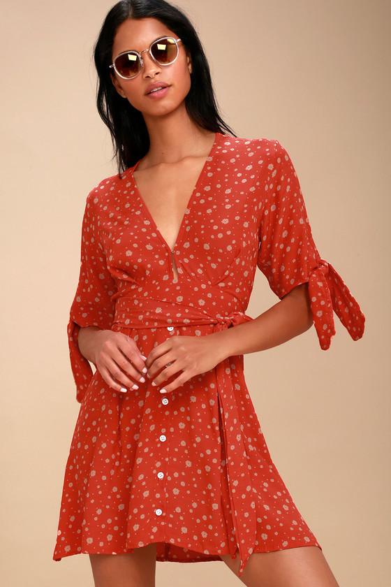 Faithfull The Brand Birgit Coral Red Floral Print Tie-sleeve Dress | Lulus