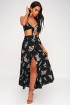 Faithfull The Brand Terviso Black Floral Print Wrap Maxi Skirt | Lulus