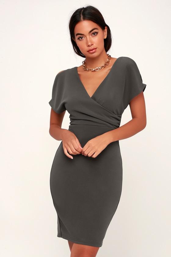 Raquel Grey Cold Shoulder Surplice Dress | Lulus
