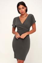 Raquel Grey Cold Shoulder Surplice Dress | Lulus