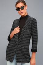 Lulus | Maverick Charcoal Grey Striped Blazer