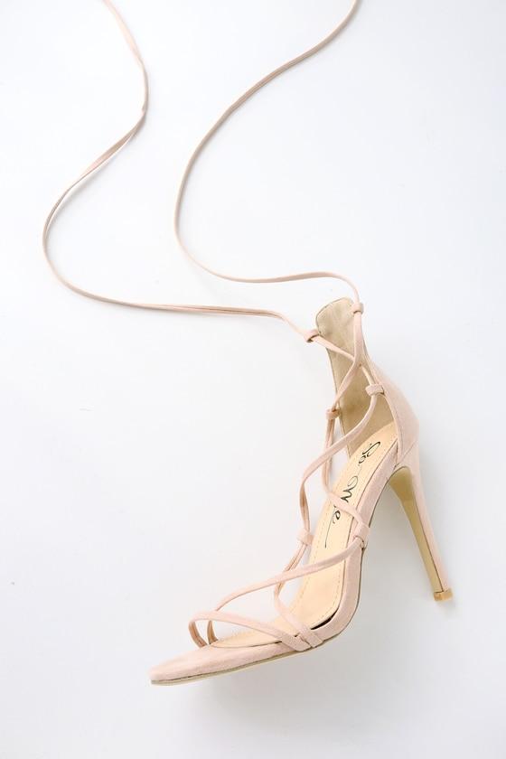 So Me Colina Nude Suede Lace-up Heels | Lulus
