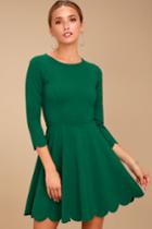 Lulus | Cumulonimbus Clouds Dark Green Skater Dress | Size Medium
