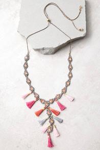 Lulus Fresh-picked Pink Rhinestone Tassel Necklace