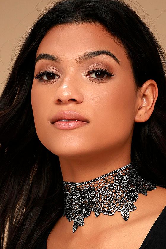 Lulus | Zevida Black And Silver Lace Choker Necklace
