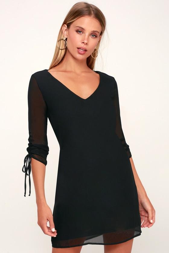 Romantic Twist Black Long Sleeve Shift Dress | Lulus