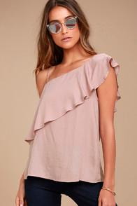 Lulus Chic Frills Mauve Satin One Shoulder Top