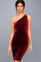 Candlelit Date Burgundy Velvet One-shoulder Bodycon Dress | Lulus