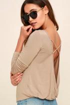 Lulus In A Day Taupe Backless Long Sleeve Top