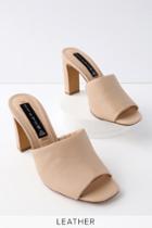 Steven Jensen Nude Leather Peep-toe Mules | Lulus