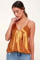 Swinging Party Dark Gold Satin Surplice Top | Lulus