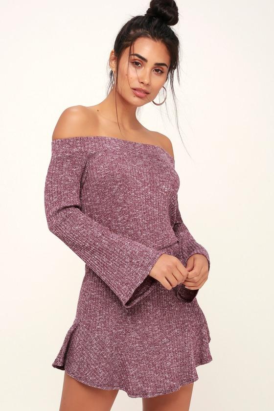 Wallace Burgundy Marled Off-the-shoulder Skater Dress | Lulus