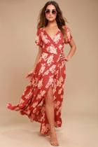 Heart Of Marigold Rust Red Floral Print Wrap Maxi Dress | Lulus