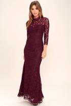 Lulus More Than Love Burgundy Lace Maxi Dress