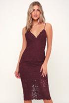 Bardot Gia Burgundy Embroidered Bodycon Midi Dress | Lulus