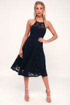 My Kingdom Navy Blue Lace Midi Dress | Lulus
