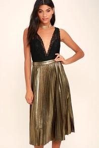 Lulus Eclipse Of The Heart Gold Midi Skirt