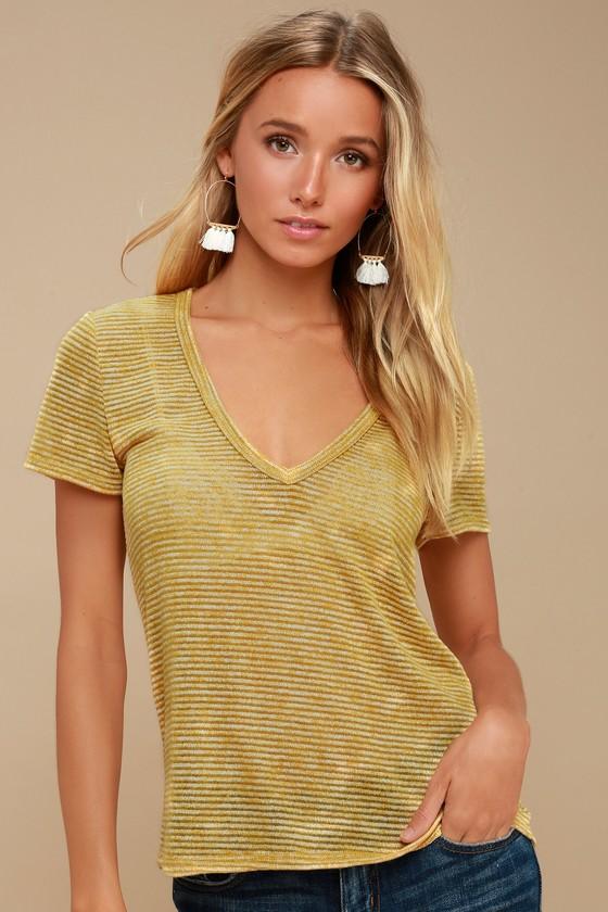 Channing Mustard Yellow Striped Burnout Tee | Lulus