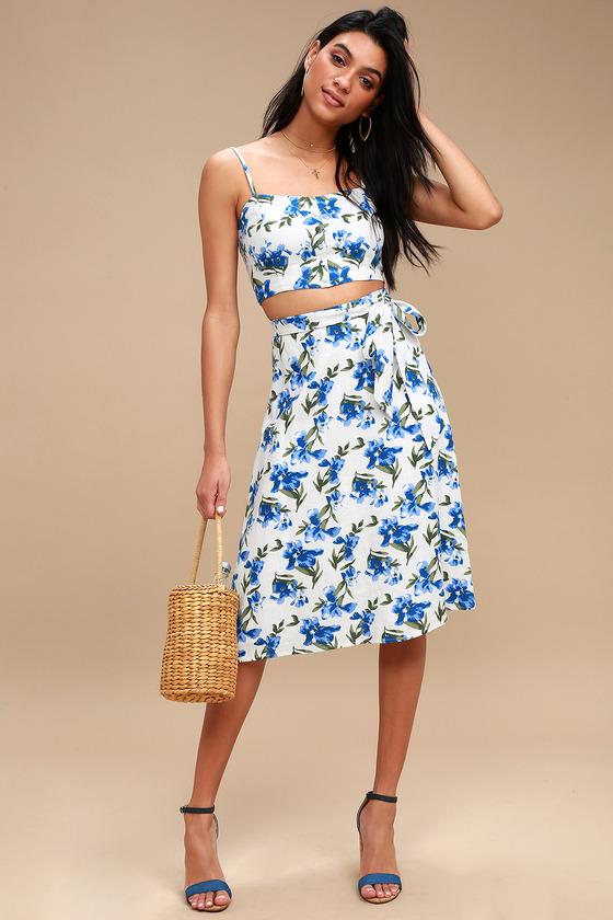 Abilene White Floral Print Midi Skirt | Lulus