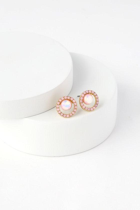 Halo Again Gold And Pink Rhinestone Earrings | Lulus