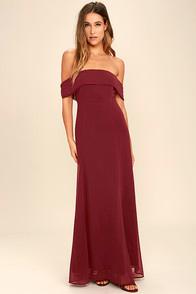 Re:named Perfectly Poised Wine Red Off-the-shoulder Maxi Dress