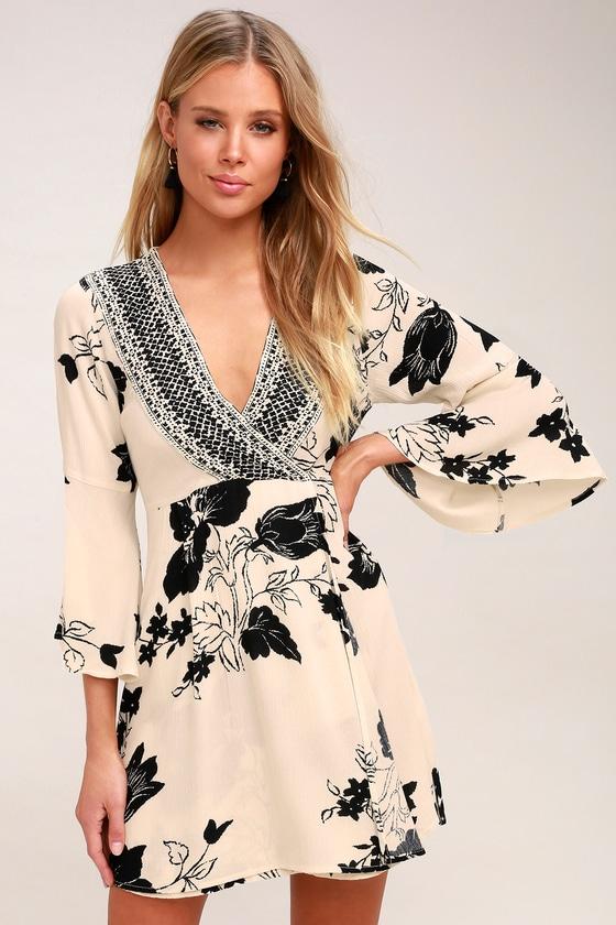 Billabong Divine Light Beige Floral Print Wrap Dress | Lulus