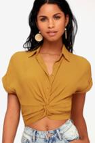 Cali Coastline Mustard Yellow Button-up Knotted Crop Top | Lulus