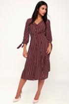 Parisa Burgundy Striped Button-front Midi Dress | Lulus