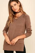 Lulus Chic Cred Brown Lace-up Sweater