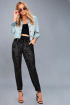 Lulus | Light Beams Black Velvet Jogger Pants | Size Large | 100% Polyester