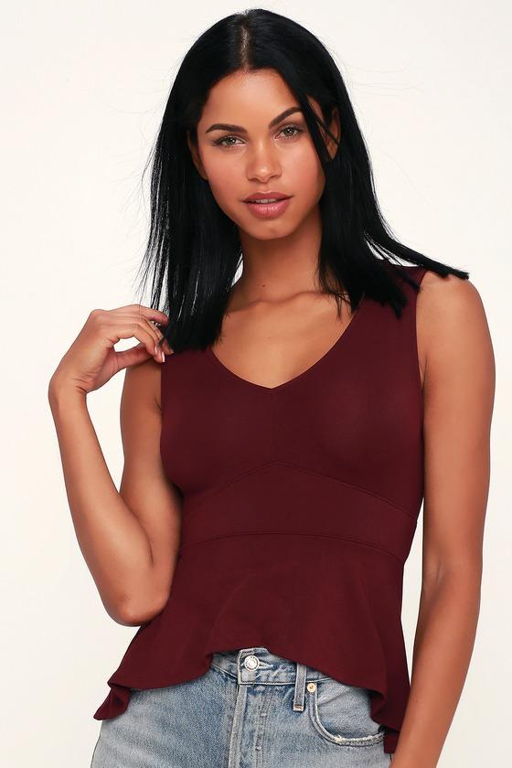 Kimball Burgundy Sleeveless Peplum Top | Lulus